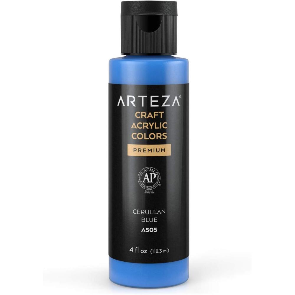 imageARTEZA Craft Acrylic Paint A101 Orange 4fl ounces Bottles WaterBased Blendable Matte Acrylic Paints for Art ampamp DIYA505 Cerulean Blue Craft