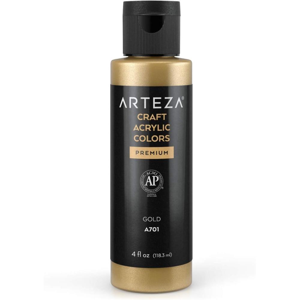 imageARTEZA Craft Acrylic Paint A101 Orange 4fl ounces Bottles WaterBased Blendable Matte Acrylic Paints for Art ampamp DIYA701 Gold Craft