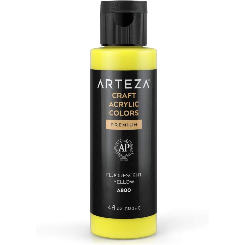imageARTEZA Craft Acrylic Paint A101 Orange 4fl ounces Bottles WaterBased Blendable Matte Acrylic Paints for Art ampamp DIYA800 Fluorescent Yellow Craft