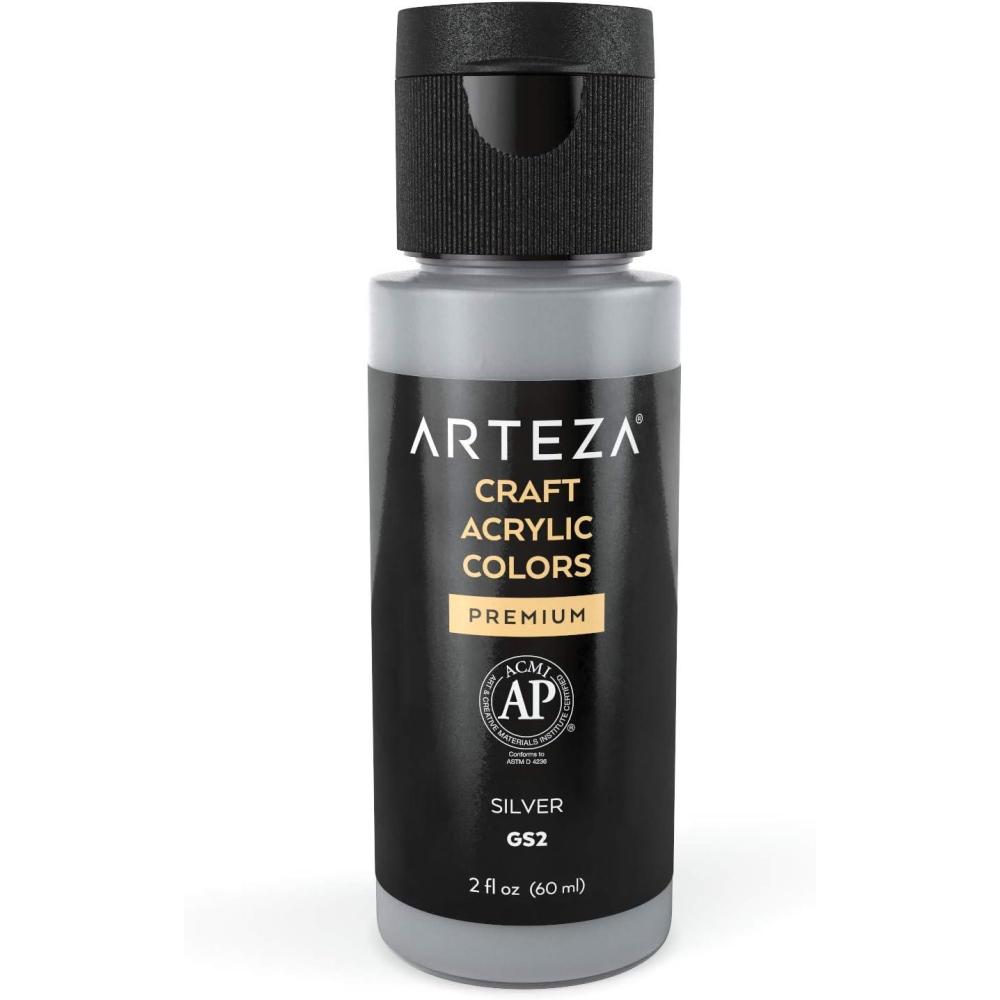 imageARTEZA Craft Acrylic Paint A101 Orange 4fl ounces Bottles WaterBased Blendable Matte Acrylic Paints for Art ampamp DIYSilver Gs2 Craft