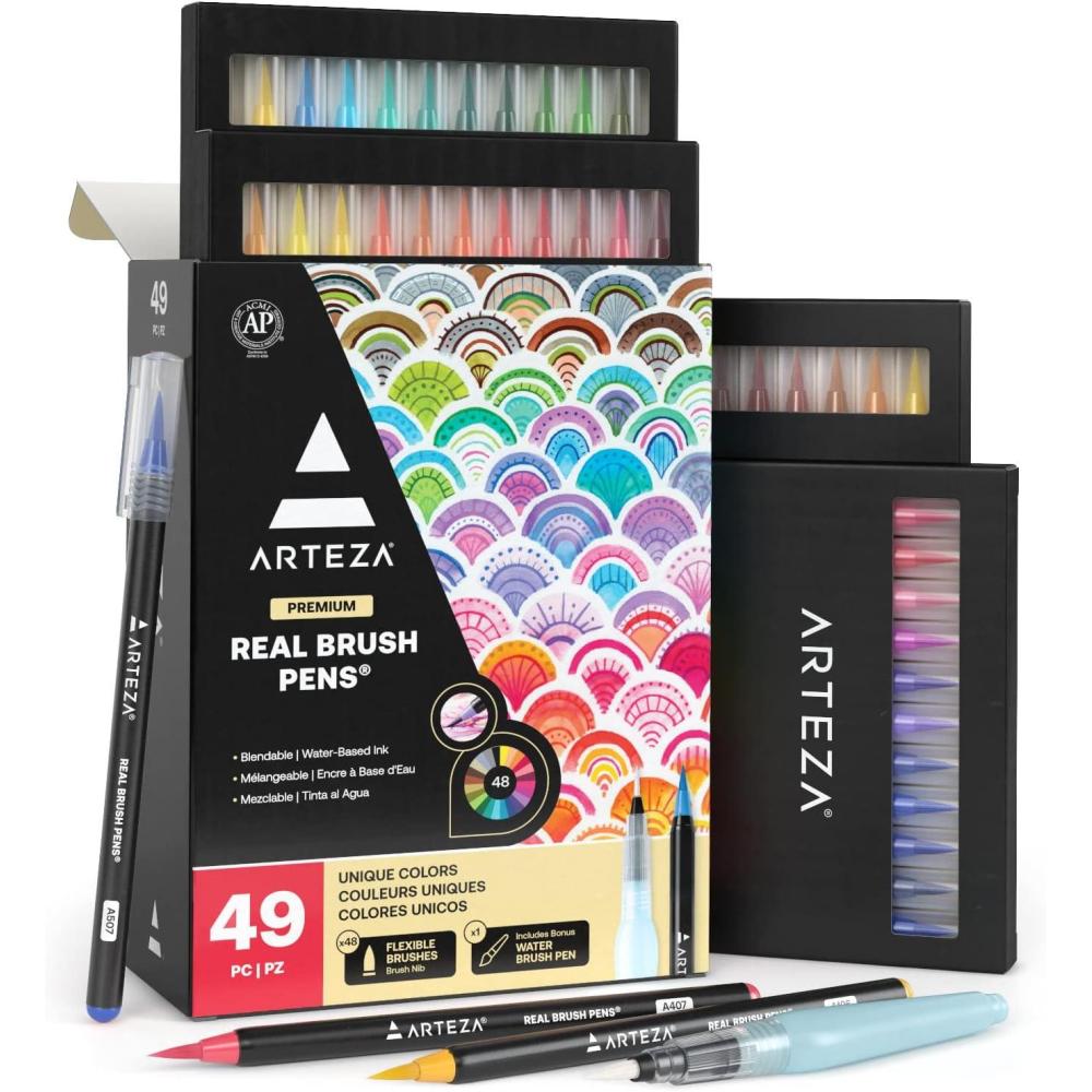 imageARTEZA Watercolor Pens 36 DualTip Markers with Flexible Nylon Brush Tips Classic Tones Double Sided Markers with Water Brush49
