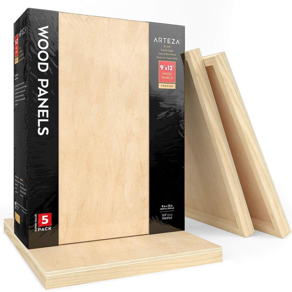 imageARTEZA Wooden Canvas Board 9x12 Inch Pack of 5  Cradled Birch Wood Panels for Painting Acrylic Pouring Encaustic Art ampamp Wood Burning9x12 Inch