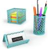 ARTEZA 6-Piece Teal Desk Accessories Set, Essential Desktop Organizer for Home Office, Includes Paper Organizer, Pencil Holder, Letter Sorter & More, Teal Office Supplies(Tiffany Blue)