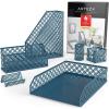 ARTEZA 6-Piece Teal Desk Accessories Set, Essential Desktop Organizer for Home Office, Includes Paper Organizer, Pencil Holder, Letter Sorter & More, Teal Office Supplies(Dark Green)