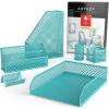 ARTEZA 6-Piece Teal Desk Accessories Set, Essential Desktop Organizer for Home Office, Includes Paper Organizer, Pencil Holder, Letter Sorter & More, Teal Office Supplies(Tiffany Blue)