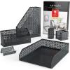 ARTEZA 6-Piece Teal Desk Accessories Set, Essential Desktop Organizer for Home Office, Includes Paper Organizer, Pencil Holder, Letter Sorter & More, Teal Office Supplies(Dark Gray)