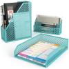 ARTEZA 6-Piece Teal Desk Accessories Set, Essential Desktop Organizer for Home Office, Includes Paper Organizer, Pencil Holder, Letter Sorter & More, Teal Office Supplies(Tiffany Blue)