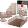 ARTEZA 6-Piece Teal Desk Accessories Set, Essential Desktop Organizer for Home Office, Includes Paper Organizer, Pencil Holder, Letter Sorter & More, Teal Office Supplies(Rose Gold)