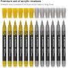 ARTEZA Acrylic Paint Markers, Set of 12 Metallic Marker Pens, 3 Gold, 3 Silver, 3 Black, 3 White, Extra-Fine Nibs, 15mm, for Stone, Glass, and Wood(Gold)