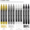 ARTEZA Acrylic Paint Markers, Set of 12 Metallic Marker Pens, 3 Gold, 3 Silver, 3 Black, 3 White, Extra-Fine Nibs, 15mm, for Stone, Glass, and Wood(Multicolor)