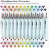 ARTEZA Dual Tip Brush Pens, 12 Vintage Tones, EverBlend Watercolor Calligraphy Markers, Nylon Brush and Medium Chisel Nib, Water-Based Ink(24 Bright and Neon Tones)