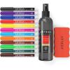 ARTEZA Whiteboard Cleaner Set with 12 Fine Tip Dry Erase Markers, Magnetic Eraser & an 8-ounce Cleaner, Office Supplies for Whiteboards, Glass Boards(14)