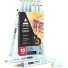 ARTEZA Dual Tip Brush Pens, 12 Vintage Tones, EverBlend Watercolor Calligraphy Markers, Nylon Brush and Medium Chisel Nib, Water-Based Ink(12 Earth Tones)