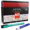 ARTEZA Magnetic Dry Erase Markers with Eraser, Bulk Pack of 60, Fine Tip, 4 Assorted Colors with Low-Odor Ink, Whiteboard Pens, School and Office Supplies(1 Count (Pack of 60))