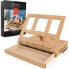 ARTEZA Tabletop Easel 13.4×10.3×2 Inches, Portable Beechwood Easel Box with Drawer & Palette for Artists(Adjustable Leather Painting)
