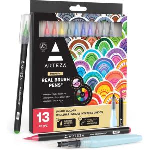 ARTEZA 12 Watercolor Pens for Artists, Landscape Tones Real Brush Pens, Blendable Watercolor Markers for Adults(Multicolor)