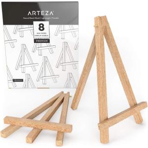 ARTEZA 5 Inch Mini Display Wood Easel, Pack of 40 Art Supplies for Displaying Small Canvases, Business Cards, Photos(Pack 8)