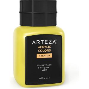 ARTEZA Acrylic Paint, A104 Yellow Ochre, 16.9 fl oz, 500ml Jar, Opaque, Quick-Drying, Acrylic Paints for Painting on Canvas, Paper, Wood(A100 Lemon Yellow)