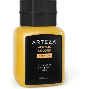 ARTEZA Acrylic Paint, A104 Yellow Ochre, 16.9 fl oz, 500ml Jar, Opaque, Quick-Drying, Acrylic Paints for Painting on Canvas, Paper, Wood(A104 Yellow Ochre)