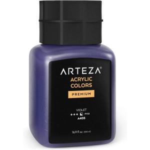 ARTEZA Acrylic Paint, A104 Yellow Ochre, 16.9 fl oz, 500ml Jar, Opaque, Quick-Drying, Acrylic Paints for Painting on Canvas, Paper, Wood(A405 Violet)
