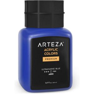 ARTEZA Acrylic Paint, A104 Yellow Ochre, 16.9 fl oz, 500ml Jar, Opaque, Quick-Drying, Acrylic Paints for Painting on Canvas, Paper, Wood(A503 Ultramarine Blue)