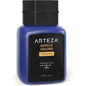 ARTEZA Acrylic Paint, A104 Yellow Ochre, 16.9 fl oz, 500ml Jar, Opaque, Quick-Drying, Acrylic Paints for Painting on Canvas, Paper, Wood(A504 Phthalo Blue)