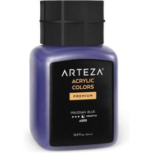 ARTEZA Acrylic Paint, A104 Yellow Ochre, 16.9 fl oz, 500ml Jar, Opaque, Quick-Drying, Acrylic Paints for Painting on Canvas, Paper, Wood(A505 Prussian Blue)