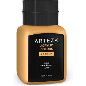 ARTEZA Acrylic Paint, A104 Yellow Ochre, 16.9 fl oz, 500ml Jar, Opaque, Quick-Drying, Acrylic Paints for Painting on Canvas, Paper, Wood(A703 Gold)