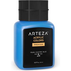 ARTEZA Acrylic Paint, A104 Yellow Ochre, 16.9 fl oz, 500ml Jar, Opaque, Quick-Drying, Acrylic Paints for Painting on Canvas, Paper, Wood(A719 Pearl Electric Blue)