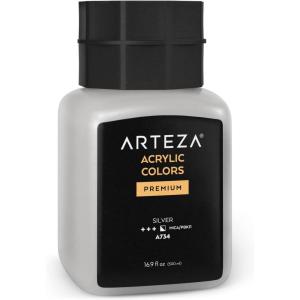 ARTEZA Acrylic Paint, A104 Yellow Ochre, 16.9 fl oz, 500ml Jar, Opaque, Quick-Drying, Acrylic Paints for Painting on Canvas, Paper, Wood(A734 Silver)
