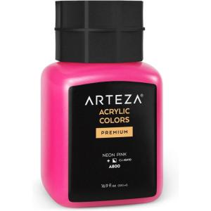 ARTEZA Acrylic Paint, A104 Yellow Ochre, 16.9 fl oz, 500ml Jar, Opaque, Quick-Drying, Acrylic Paints for Painting on Canvas, Paper, Wood(A800 Neon Pink)
