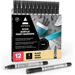 ARTEZA Acrylic Paint Markers, Set of 20 Black & White Acrylic Paint Pens, Art Markers for Glass, Pottery, Ceramic, Plastic, Rocks, and Canvas(Black)