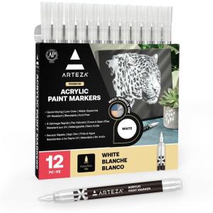 ARTEZA Acrylic Paint Markers, Set of 20 Black & White Acrylic Paint Pens, Art Markers for Glass, Pottery, Ceramic, Plastic, Rocks, and Canvas(White)