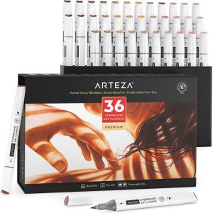 ARTEZA Art Alcohol Markers Set of 72 Colors, EverBlend Dual Tip Markers with Organizer Box, Fine and Broad Chisel Nib(Skin Tones)