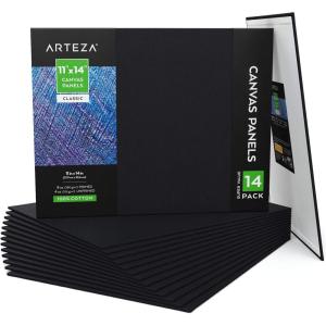 ARTEZA Black Canvas Boards for Painting, 11 x 14 Inches, Pack of 14, Blank Canvas Panels for Acrylic, Oil and Gouache Painting