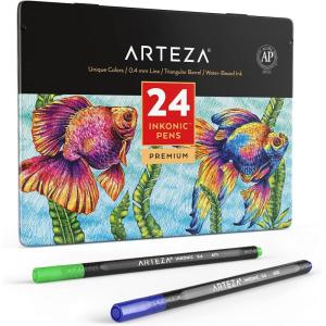 ARTEZA Black Inkonic Fineliners Pens, Set of 12, 0.4 mm Fine Tip Markers, Water-Based Art Pens for Drawing, Sketching, Journaling, Calligraphy(1 Count (Pack of 24))
