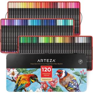 ARTEZA Black Inkonic Fineliners Pens, Set of 12, 0.4 mm Fine Tip Markers, Water-Based Art Pens for Drawing, Sketching, Journaling, Calligraphy(1 Count (Pack of 120))