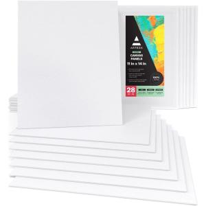 ARTEZA Canvas Boards for Painting, 5 x 7 Inches, Pack of 14, Blank White Small Canvas Panels for Acrylic, Oil and Gouache Painting(11 x 14 (Pack of 28))