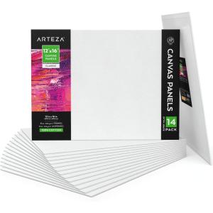 ARTEZA Canvas Boards for Painting, 5 x 7 Inches, Pack of 14, Blank White Small Canvas Panels for Acrylic, Oil and Gouache Painting(12″x16″)