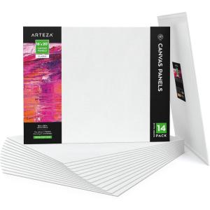 ARTEZA Canvas Boards for Painting, 5 x 7 Inches, Pack of 14, Blank White Small Canvas Panels for Acrylic, Oil and Gouache Painting(16″x20″)