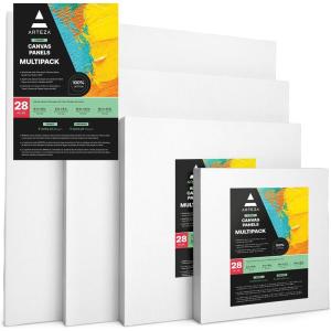 ARTEZA Canvas Boards for Painting, 5 x 7 Inches, Pack of 14, Blank White Small Canvas Panels for Acrylic, Oil and Gouache Painting(6×6  8×8  10×10  12×12 (Pack of 28))