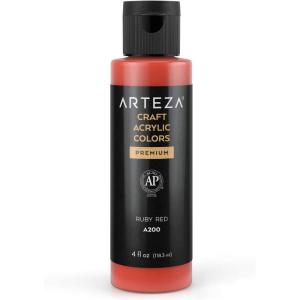 ARTEZA Craft Acrylic Paint, A101 Orange, 4fl ounces Bottles, Water-Based, Blendable, Matte Acrylic Paints for Art & DIY(A200 Ruby Red Craft)