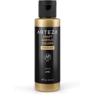 ARTEZA Craft Acrylic Paint, A101 Orange, 4fl ounces Bottles, Water-Based, Blendable, Matte Acrylic Paints for Art & DIY(A701 Gold Craft)