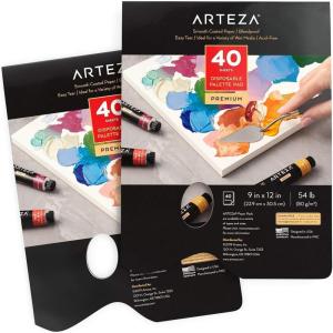 ARTEZA Disposable Palette Paper Pad, 9×12 Inch, Pack of 2, 80 Sheets, 54 lb, Glue-Bound, Bleed-Proof Paint Palette with Thumb Hole(22.9×30.5 cm  Pack of 2)