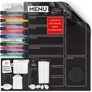 ARTEZA Dry Erase Magnetic Weekly Calendar Set (17×12 Inch), with 12 Whiteboard Markers, 30 Magnets, 2 Erasers, Organizer, Kitchen Planner Chart for Refrigerator, Fridge(16 x 12 Inches)
