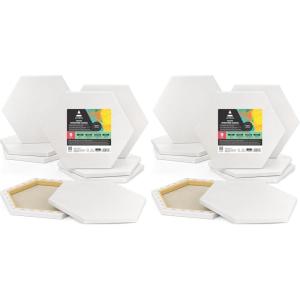 ARTEZA Hexagonal Stretched Canvas, 6 Inch Side, Pack of 9, Blank White Canvas Boards for Acrylic, Oil and Gouache Painting(6 inch (Pack of 2))