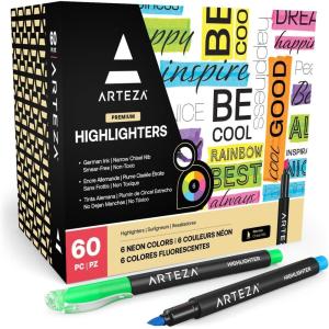 ARTEZA Highlighters Assorted Colors, Set of 60, Narrow Chisel Tip(Assorted Colors)