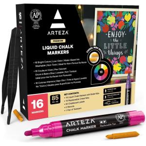 ARTEZA Liquid Chalk Markers, Set of 8, Metallic Colors, Erasable(Bright)