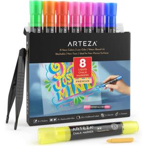 ARTEZA Liquid Chalk Markers, Set of 8, Metallic Colors, Erasable(Neon)