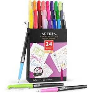 ARTEZA Permanent Markers, 40 Black Pens, Ultra-Fine Tip Paint Pens, Quick-Drying, Water Resistant, for Calligraphy and Note Taking, Office, Classroom(Set 24  Retro Pop Colors)